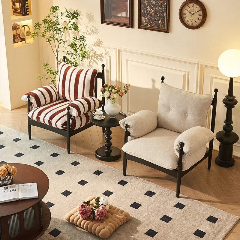 كرسي أريكة تشيوو الفرنسي القديم لغرفة المعيشة والمنزل وابي كرسي أريكة فردي للسرير والإفطار والشرفة والمقهى كرسي من الخشب الصلب