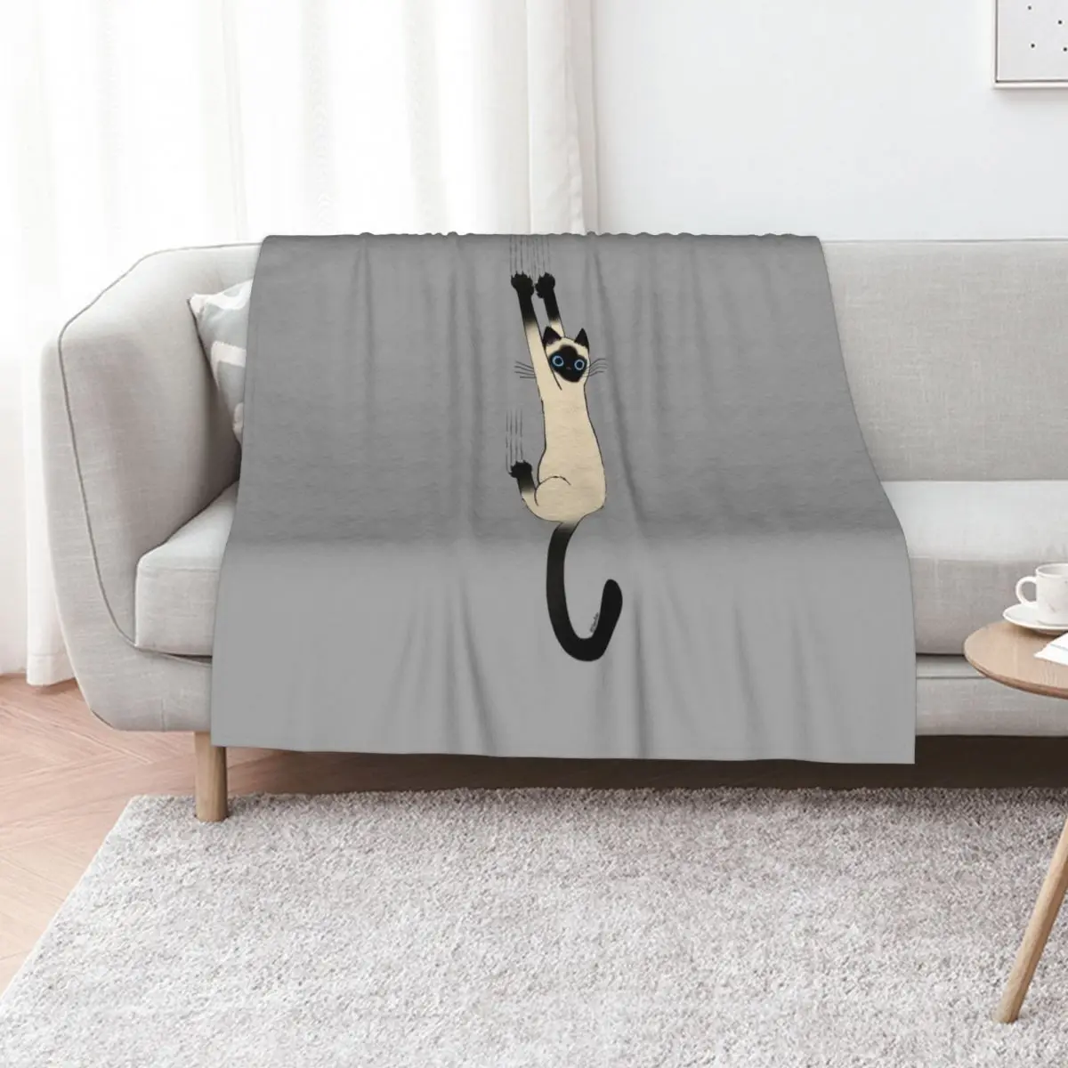 

Siamese Cat Hanging On with Claws Funny Cat Holding On Throw Blanket Decorative Sofas Moving Soft Beds Quilt Blankets