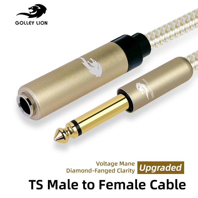 

GOLLEY LION 1/4" to 1/4" TS Male to Female Cable, Silver Plated 6.35mm Mono Extension Audio Cable for Amplifier, Speaker,Guitar