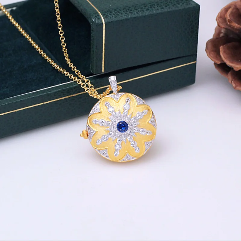 

ZOCA Retro 925 Sterling Silver Gold Plated Blue Zircon Photo Clip Brushed Pendant Collection Boutique Jewelry Women Gift