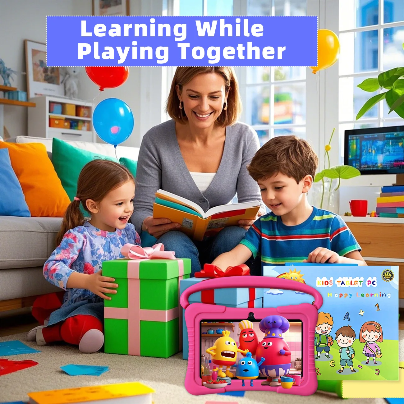 Tablet infantil de 7 polegadas, tablet infantil com controle de pais, câmeras duplas, presentes infantis para o Natal e aniversário. Rosa/Azul