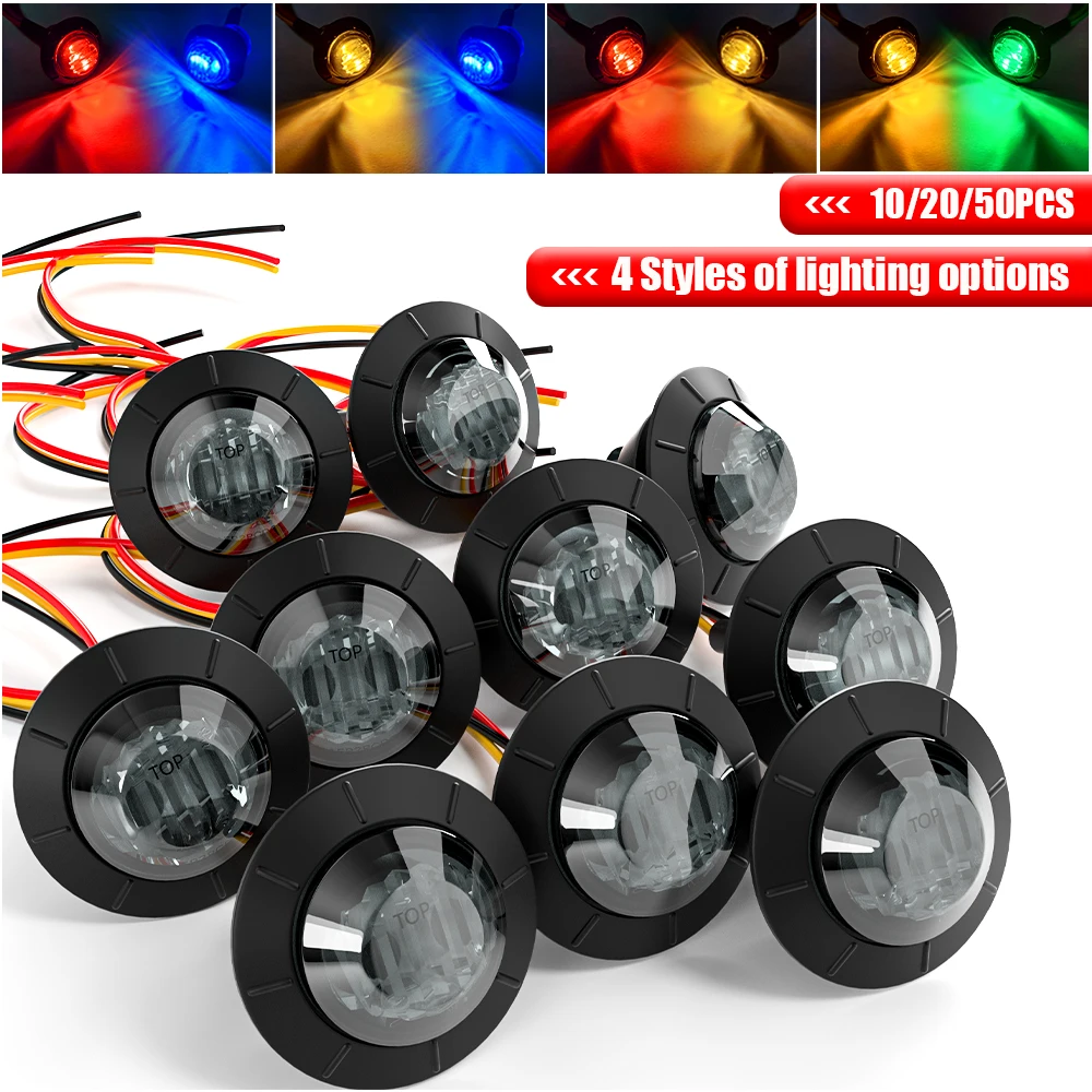 

PSEQT 10/20/50 Pcs 3/4" Round LED Side Marker Lights Dual Color Truck Trailer Bullet Indicator Clearance Light Smoked Lens