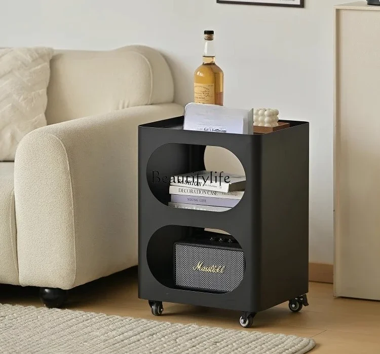 FG10*Cream wind household bedroom bedside storage cabinet wrought iron black small side table