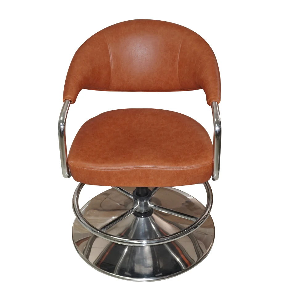 Sliding Metal Bottom Brown Leather Stand Salon Chair Casino Bar Casual Adjustable Height Gaming Chair