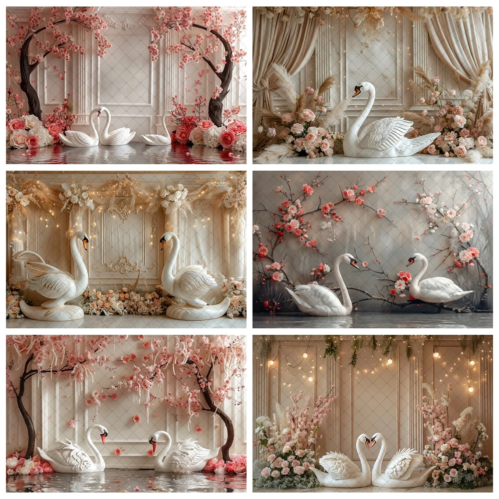 

Pink curtains flower swan indoor wedding pregnancy photo photography girl background birthday decoration banner photo props