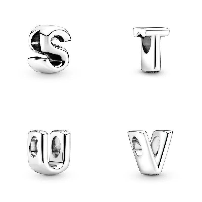 New Silver Simplified 26 English Letters Combined Freely Beaded For Pandora DIY Charms Bracelet Keychain Jewelry Gift