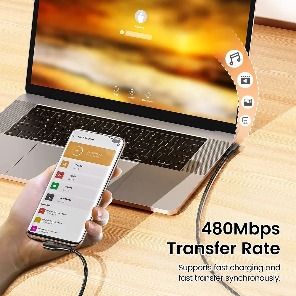 Toocki PD 60W 100W USB Type C Cable 90 Degree Dual Elbow Data Cord For iPhone 15 Xiaomi Samsung S23 Realme 5A Fast Charging Wire