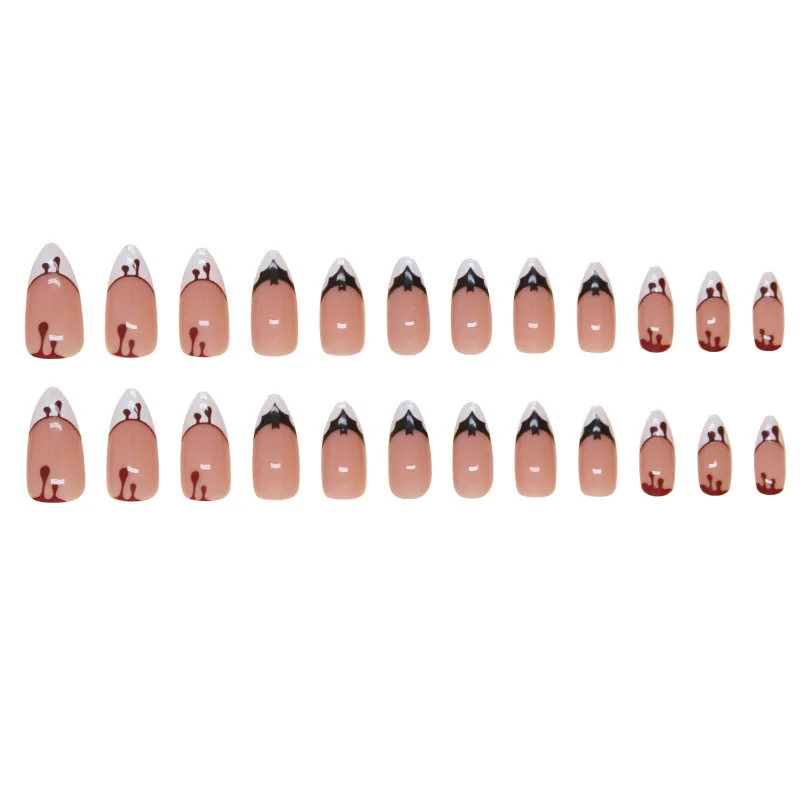 24pcs Short Almond Fake Nails Halloween False Nails Detachable Press on Nails French Ballerina Wearing Full Over Nail Art Tips