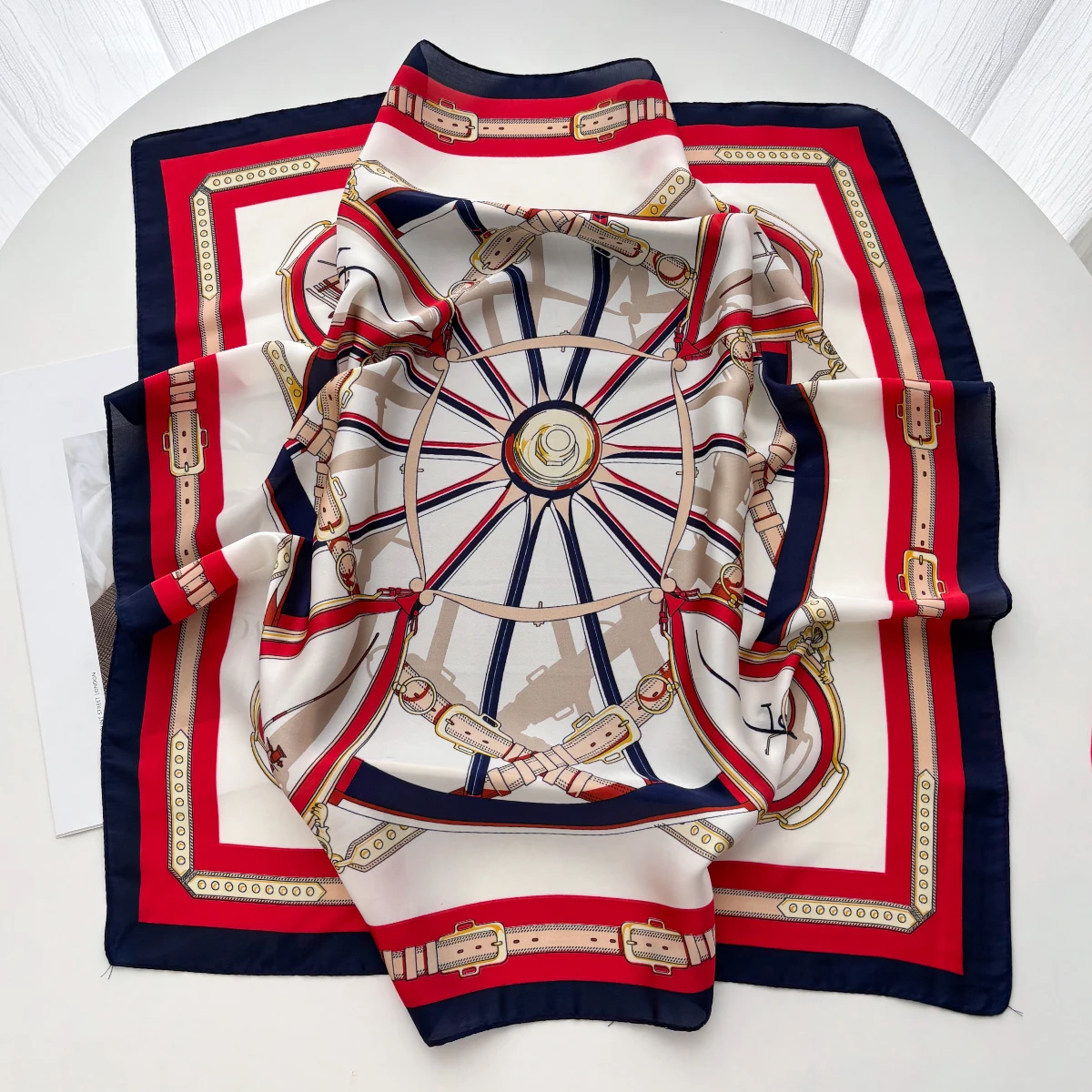 Luxuriöser bedruckter Schal für Damen – Seidengefühl, Halstuch, Foulard, Haarband, Haarband, Frühlings-Neuheit, Schals und Wickel – Detail 12