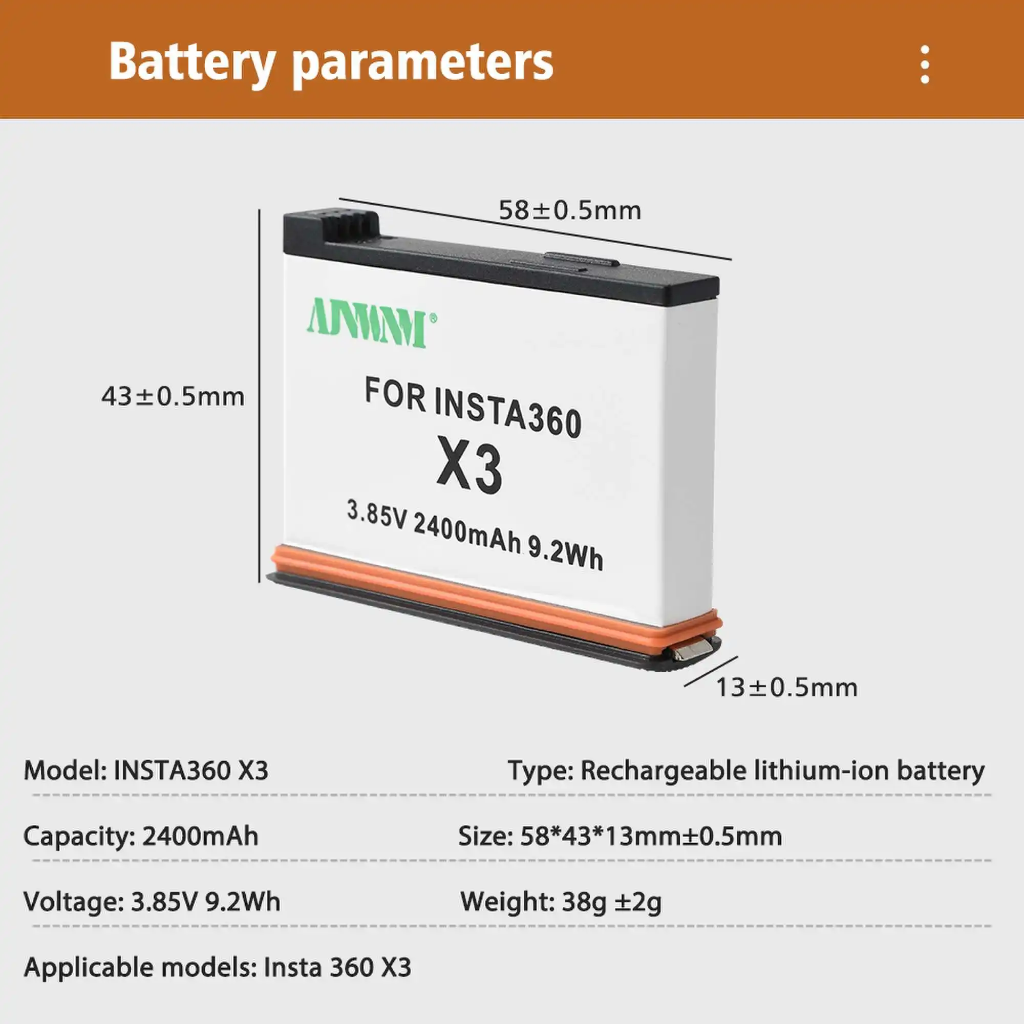 AJNWNM 2400mAh High Capacity Battery For Insta360 X3 Rechargeable Camera Battery For Insta 360 X 3 Action Camera Accessories