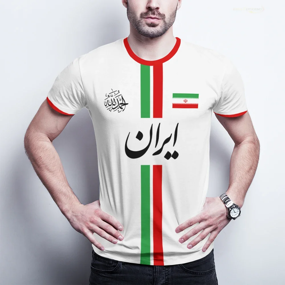 Iran Football Jersey Summer Sports Breathable Quick-drying O-Neck Short Sleeve T-shirt Iranian Flag Map Pattern Unisex Tops Gift image 2