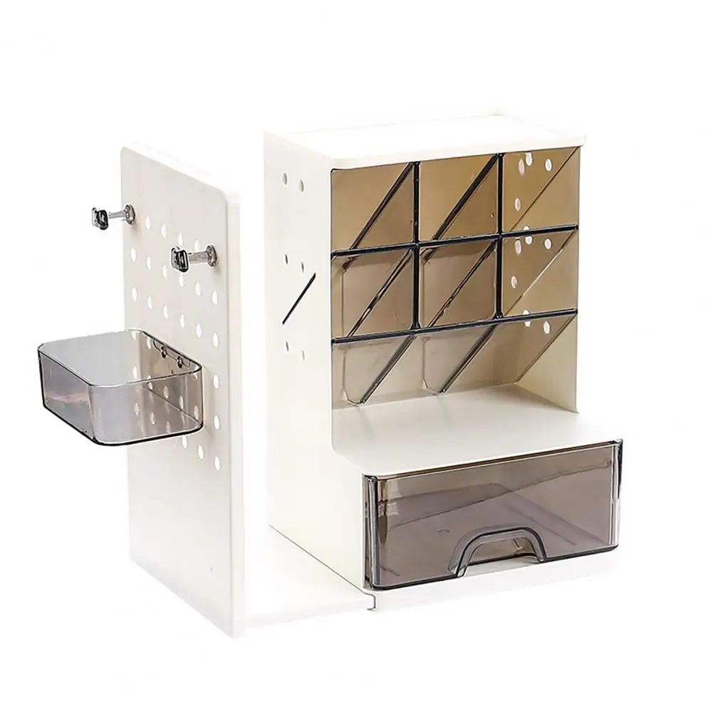 Pen Holder with Retractable Bookends And Pegboard, Multi-Functional Angled Makeup Brush Holder, Stationery Organizer for Student