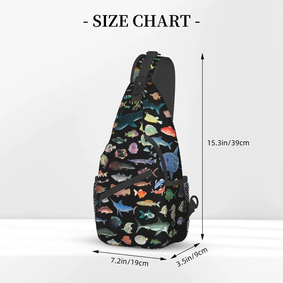 One Hundred Fish Ocean Life Small Sling Bag Chest Crossbody Shoulder Backpack Hiking Travel Daypack Scuba Diving Printed Satchel