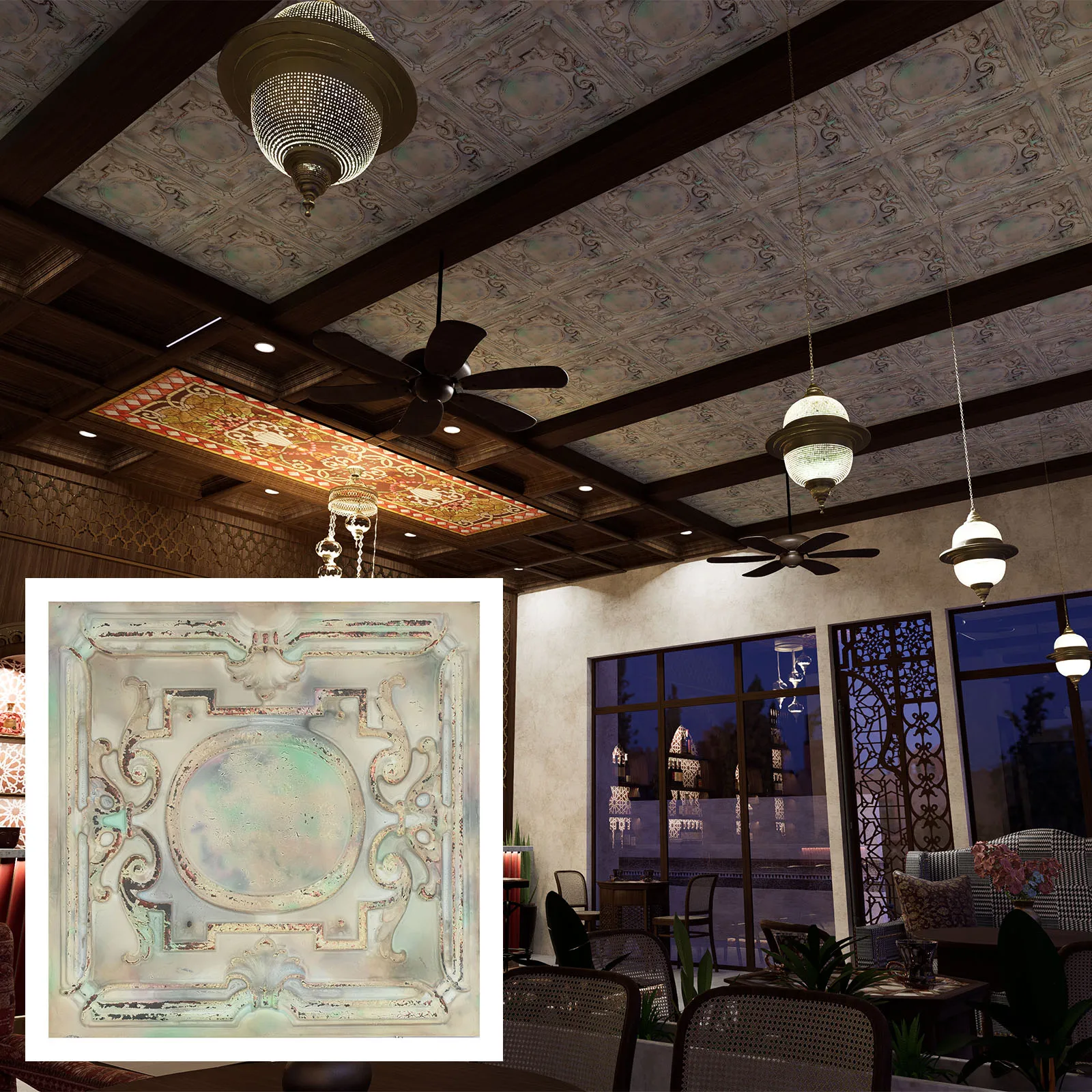 DIY metallic ceiling tile, Suspended Wall Panels, PL15 Distress crack multicolor white 10tiles/lot