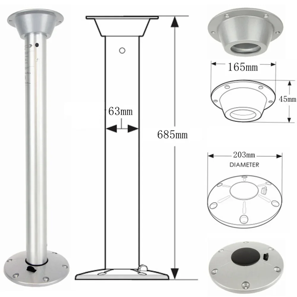 Aluminum Fixed Height Table Mount Leg Pedestal 27 Inch 685mm Boat Marine Caravan