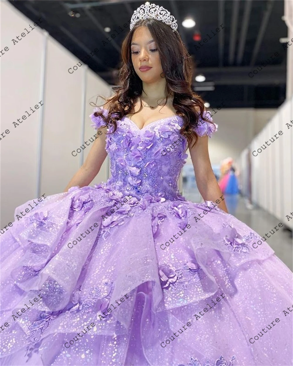 Vestidos de quinceañera púrpura claro, vestido de baile, dulce 15, hombros descubiertos, vestidos de boda, flores 3D