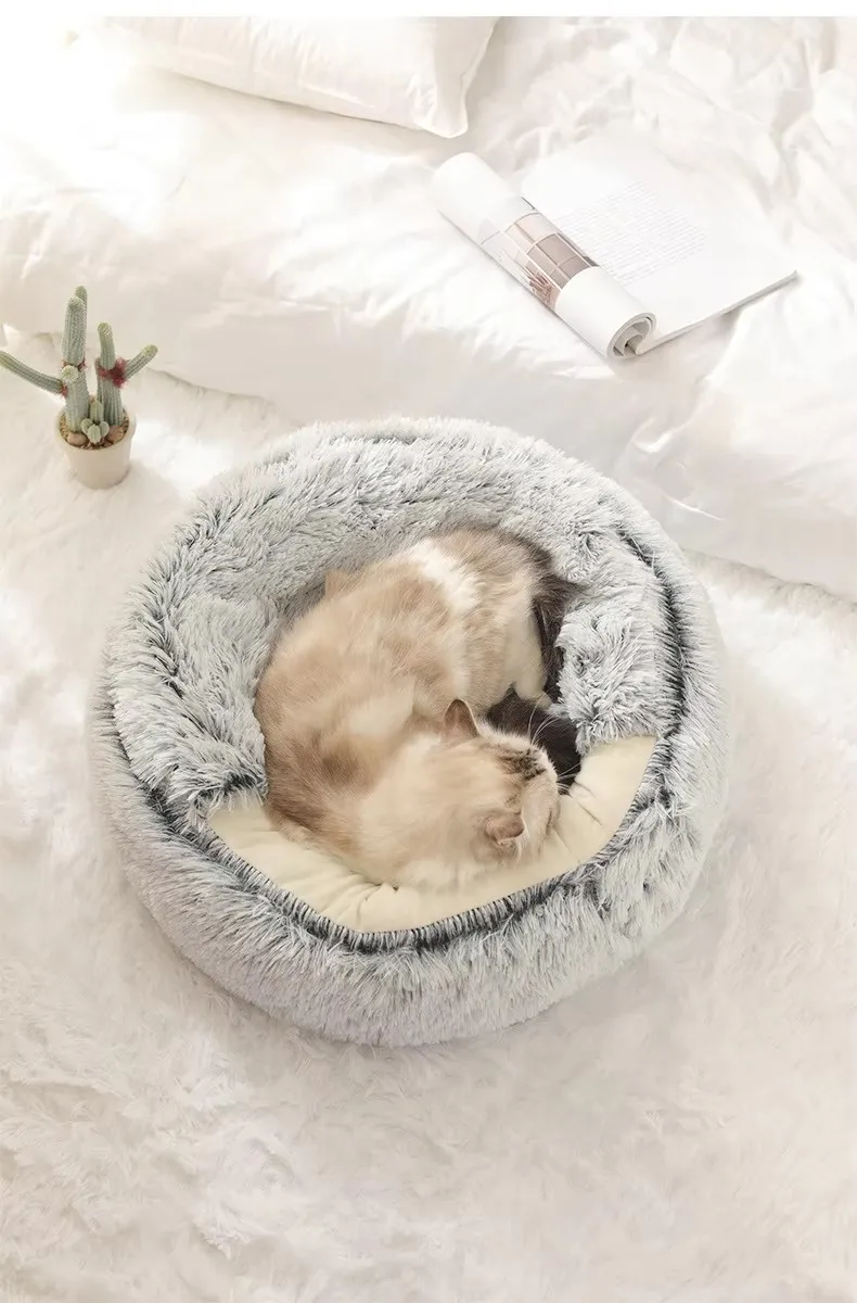 Winter-Wärme-Plüsch-Haustiernest - Weiches, Fleece-Gefüttertes Halbgeschlossenes Katzenbett – Detail 10
