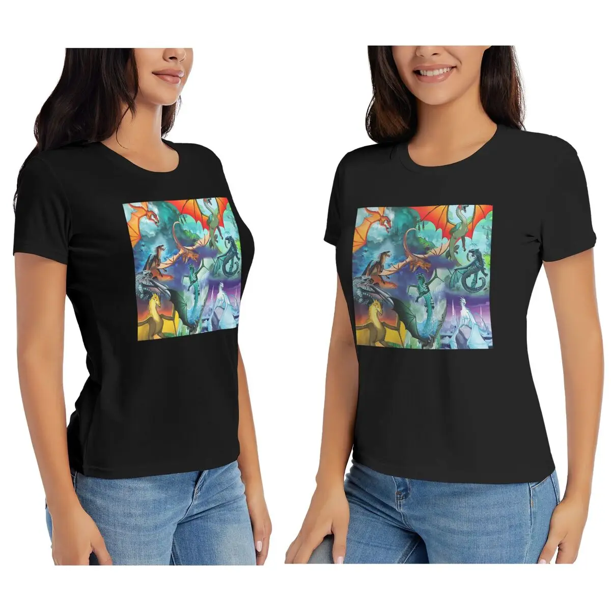 Camiseta feminina asa de fogo todo dragão padrão fundo verão manga curta camisetas em torno do pescoço roupas topos streetwear