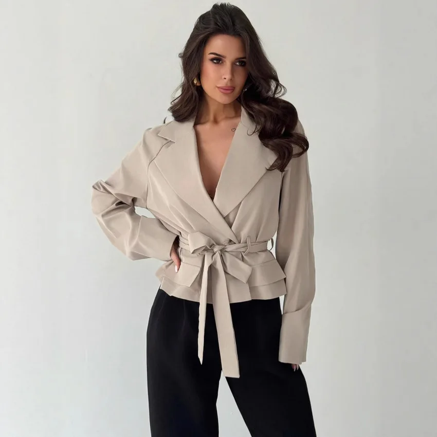 Spring New Women's Clothing Fashion Belt Short Trench Coat