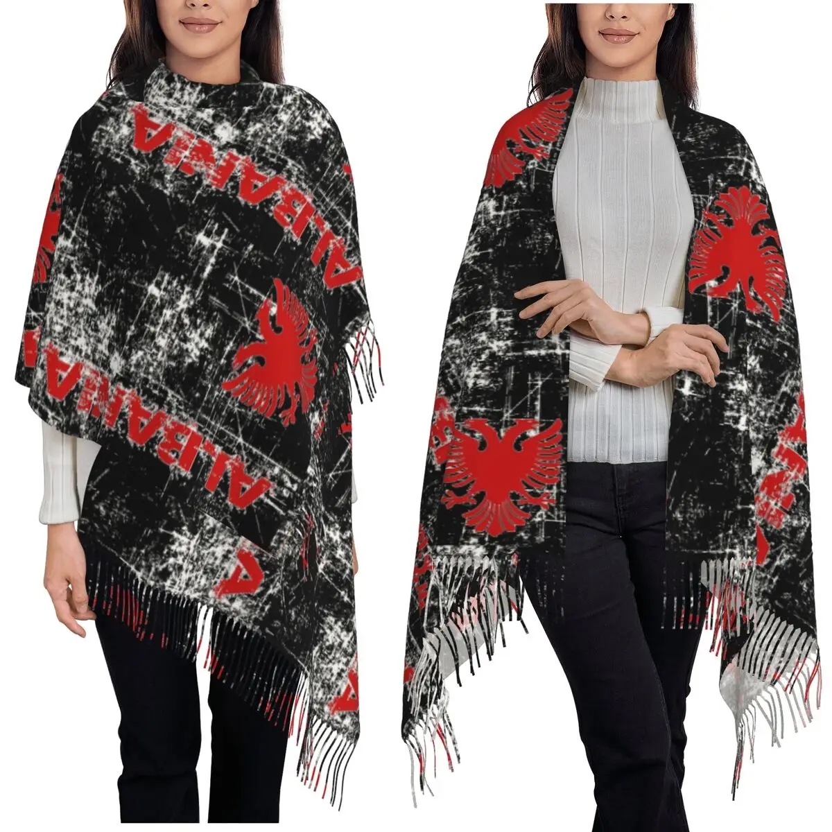 

Ретро флаг Албании, шарф с албанским орлом, шарфы с кисточками, женские мягкие теплые шали и накидки, длинная осенне-зимняя шаль