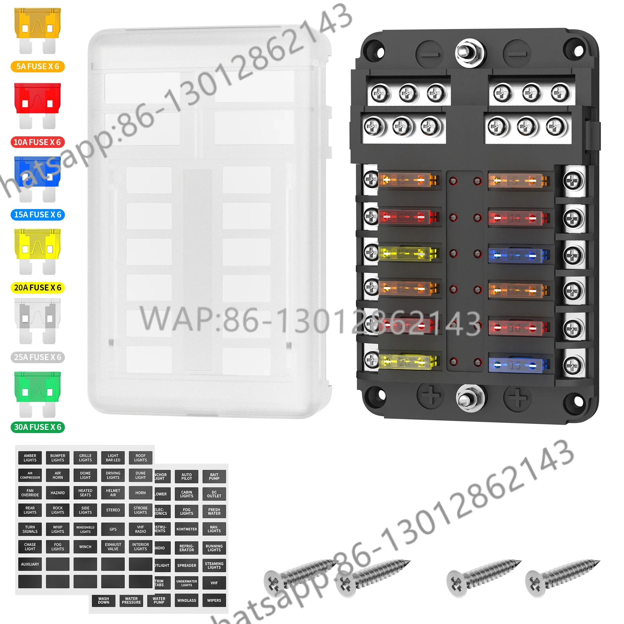

6 12 Way Fuse Block 12 Volt Blade with LED Indicator Circuit Box 12V ATO/ATC Marine Panel For Car