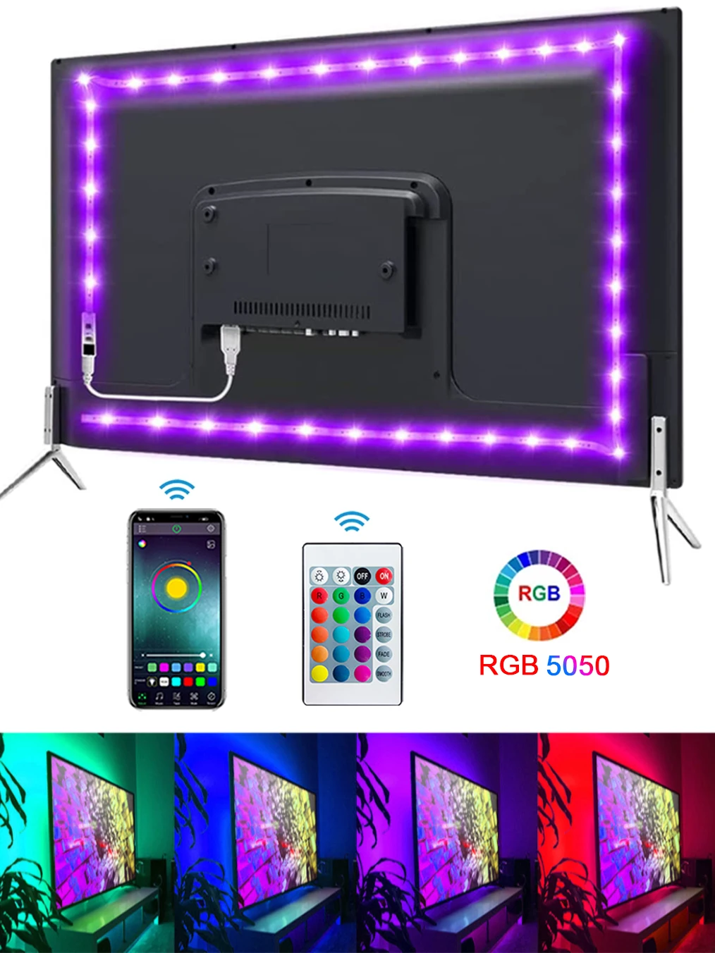 Band Bluetooth USB LED Streifen Licht 5050 SMD 5V USB RGB Lichter Flexible LED Lampe Band Band RGB Selbst-klebstoff TV Desktop Diode