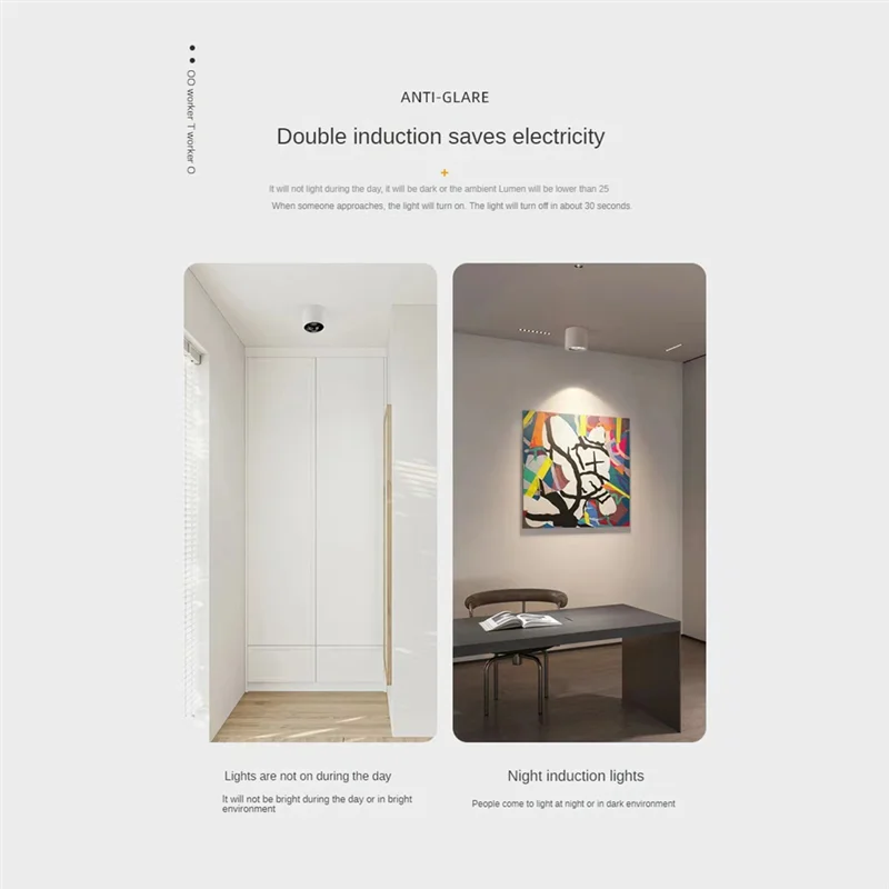 

AA50-Human Body Induction Spotlight Ceiling Sensor Light Lamp Room Surface Installed 12W 4000K