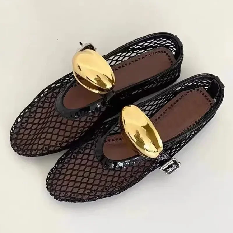 

Mary Janes 2024 Women Flats Shoes Slingback Fashion Pointed Toe Ladies Lolita Shoes Mules Buckle Outdoor Female Luxury Sandals