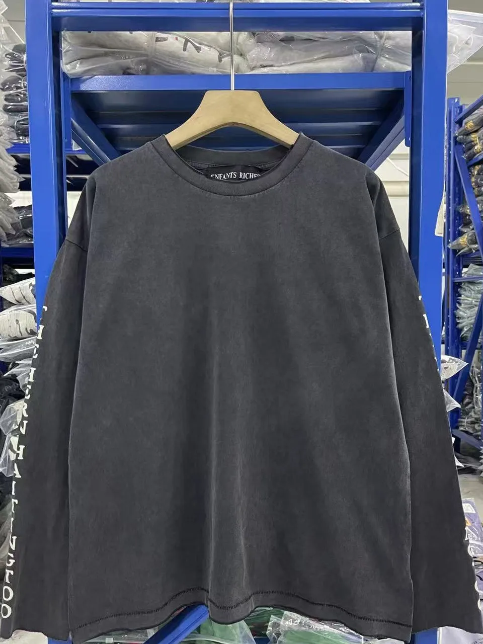 Washed Cotton Long Sleeve T-Shirt Letter Print Depressed Rich Second Generation Style Men's Casual Fashion Autumn Wear