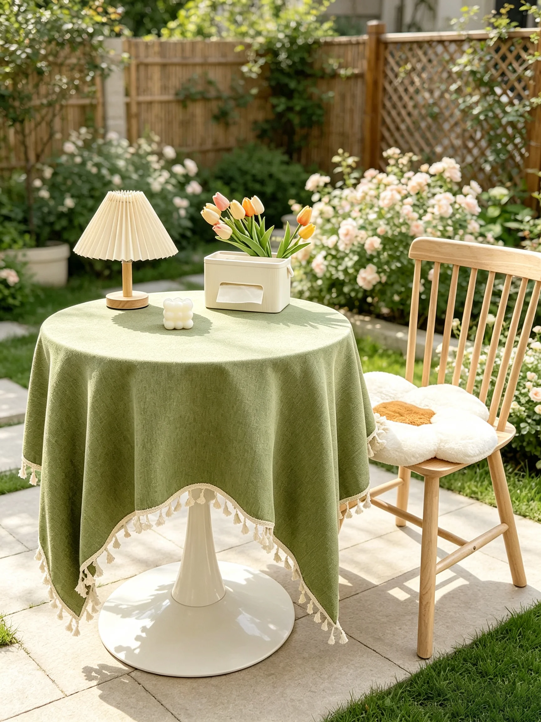 1 Piece Ins-Style Fresh and Simple Polyester Tablecloth, Dust-Proof and Stain-Resistant, Suitable for All Seasons, with Tassels