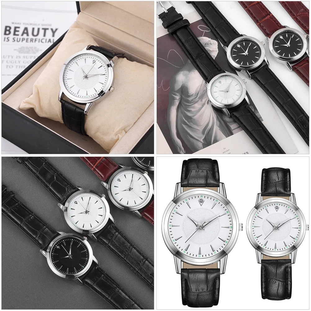 

2 pcs Luminous Couple Watches Night Glow Wristwatch Men Women White Strap Casual Formal Valentine Gift