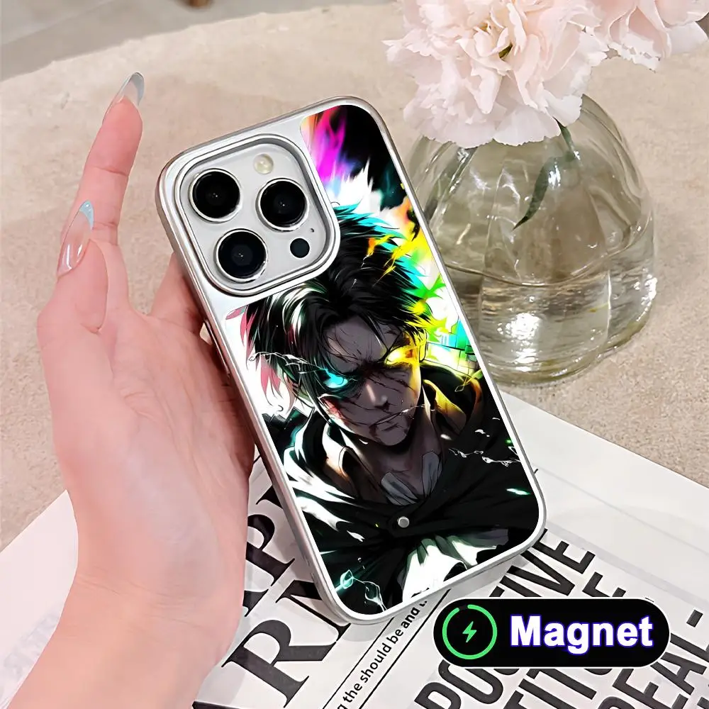 

AOT Eren Yeager Phone Case for iPhone 17 16 15 14 13 12 11 Air Pro Max Plus Electroplated Silver Magnet Cover