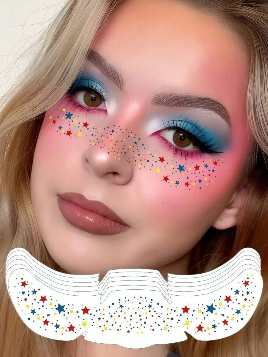 6pcs 4th Of July Temporary Tattoos, Patriotic Glitter Face Stickers, Summer Holiday Party Decorations, Easter Makeup Accessories