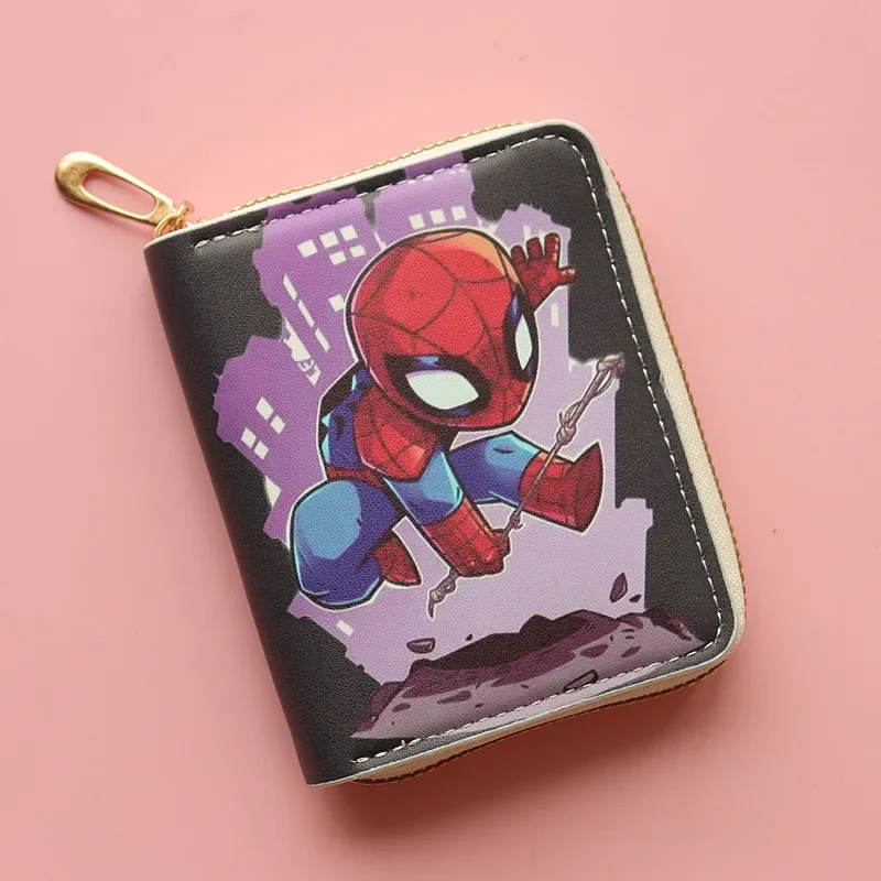 Cartera de hombre Marvel Spider Man de cuero plegable adelgazante de cuero de vaca tarjeta de crédito ID monedero Anime plegable cartera corta regalos