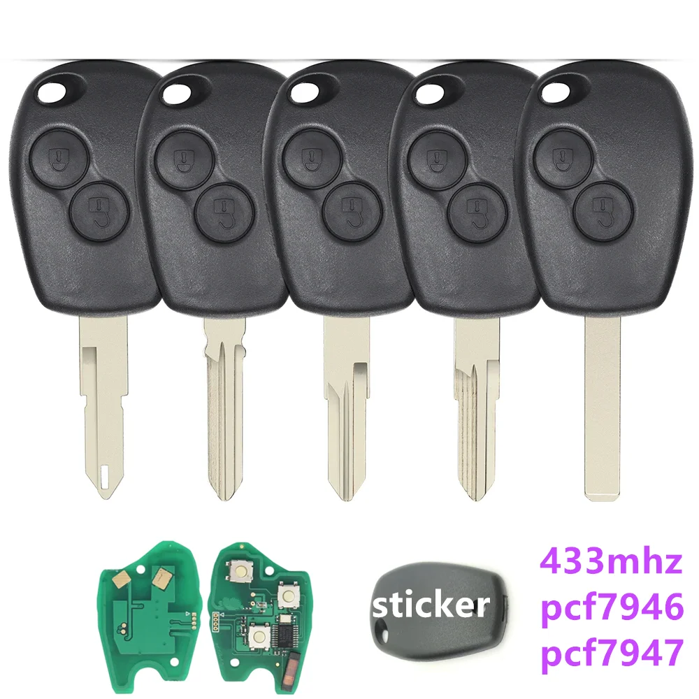 1 SZTUK 2-przyciskowy zdalny kluczyk do Renault Duster Modus Clio 3 Twingo DACIA Logan Sandero Kangoo 433MHz PCF7946 PCF7947 Chip