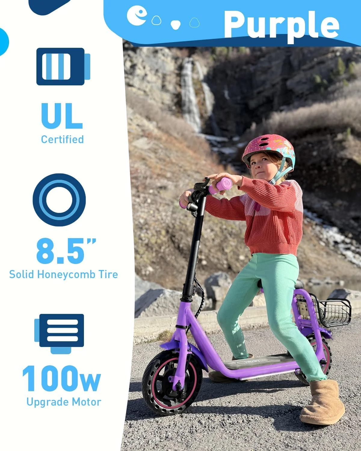Hiboy Q2 Lite Kids Electric Scooter with Seat, 100W Motor 3 Speed Modes, 8.5