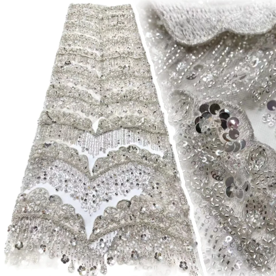 

Ткань для вышивки бисером с большой волной и кристаллами, расшитая блестками, 2022, нигерийская африканская кружевная ткань высокого качества для свадебного платья AH1481