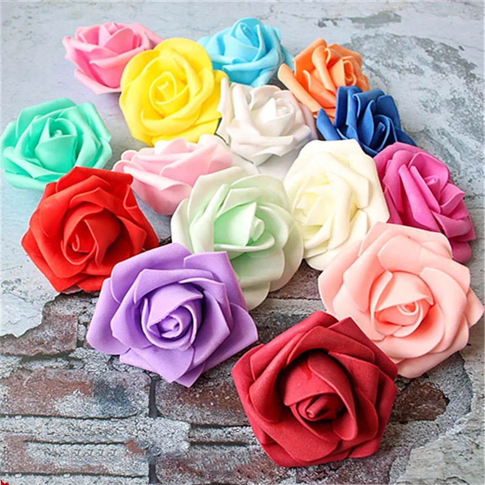 100pcs 6cm Fake PE Foam Rose Flower Head Artificial Flower For Wedding Birthday Party Home Decoration DIY Wreath Garland Craft