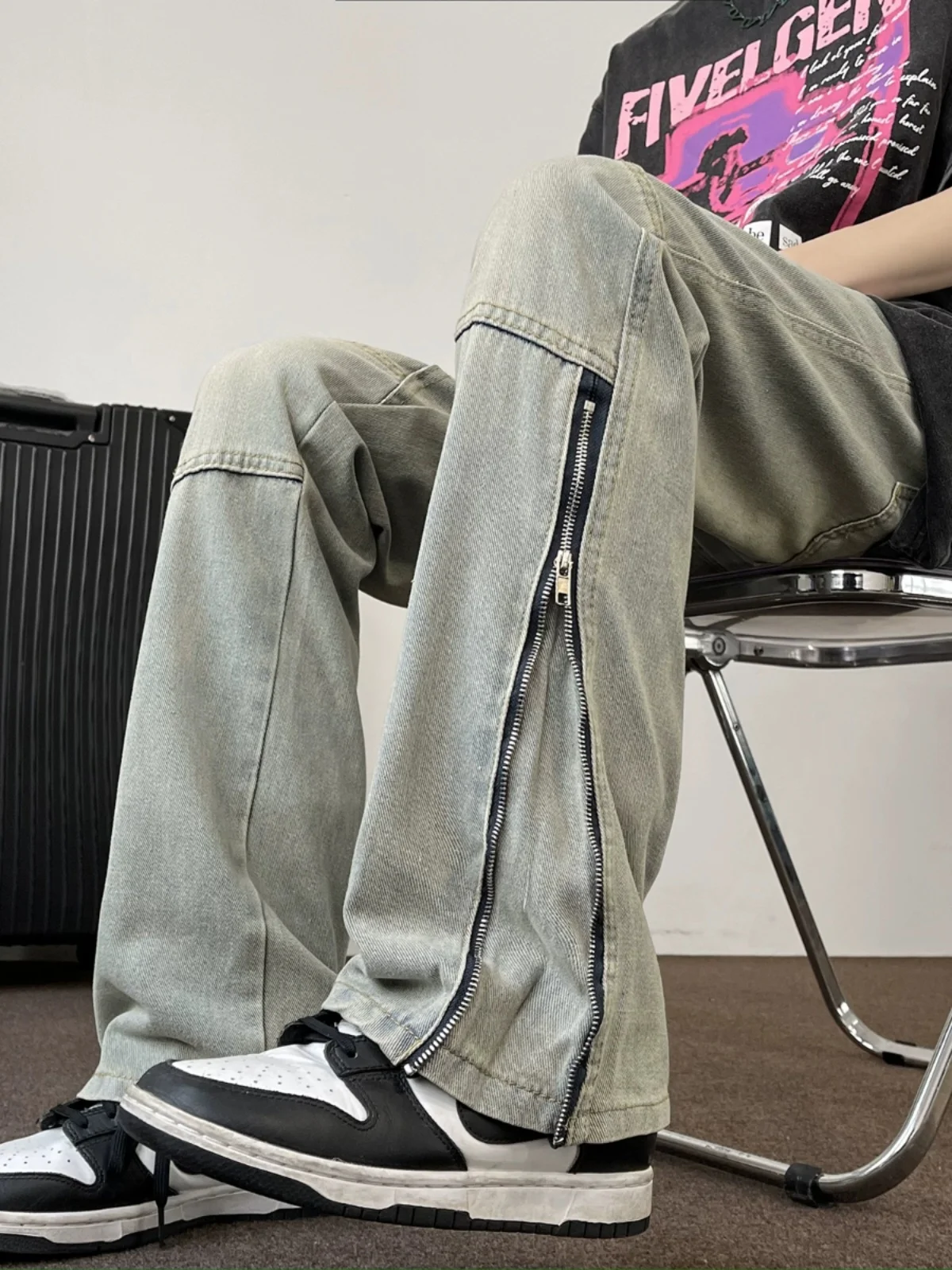 

Retro American Denim Jeans Men's Spring Autumn Trendy Slim Straight Leg Vibe Flared Pants Youthful Wear Resistant Straight Cut