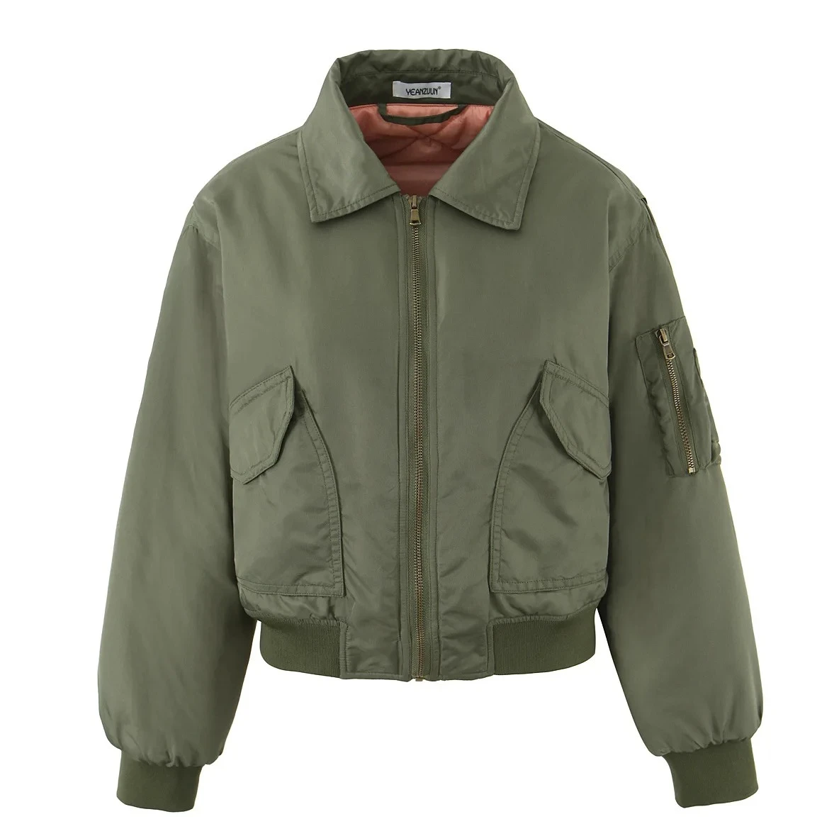 

Women's Army Green Padded Bomber Jacket, Military Green Padded Bomber Jacket