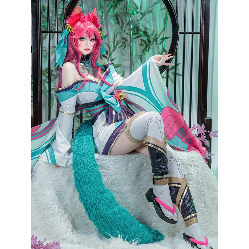 IN MAGAZZINO UWOWO LOL Ahri Costume Cosplay League of Legends Spirit Blossom Cosplay Ahri Nuovo The Nove Code Foxx Halloween Oufit