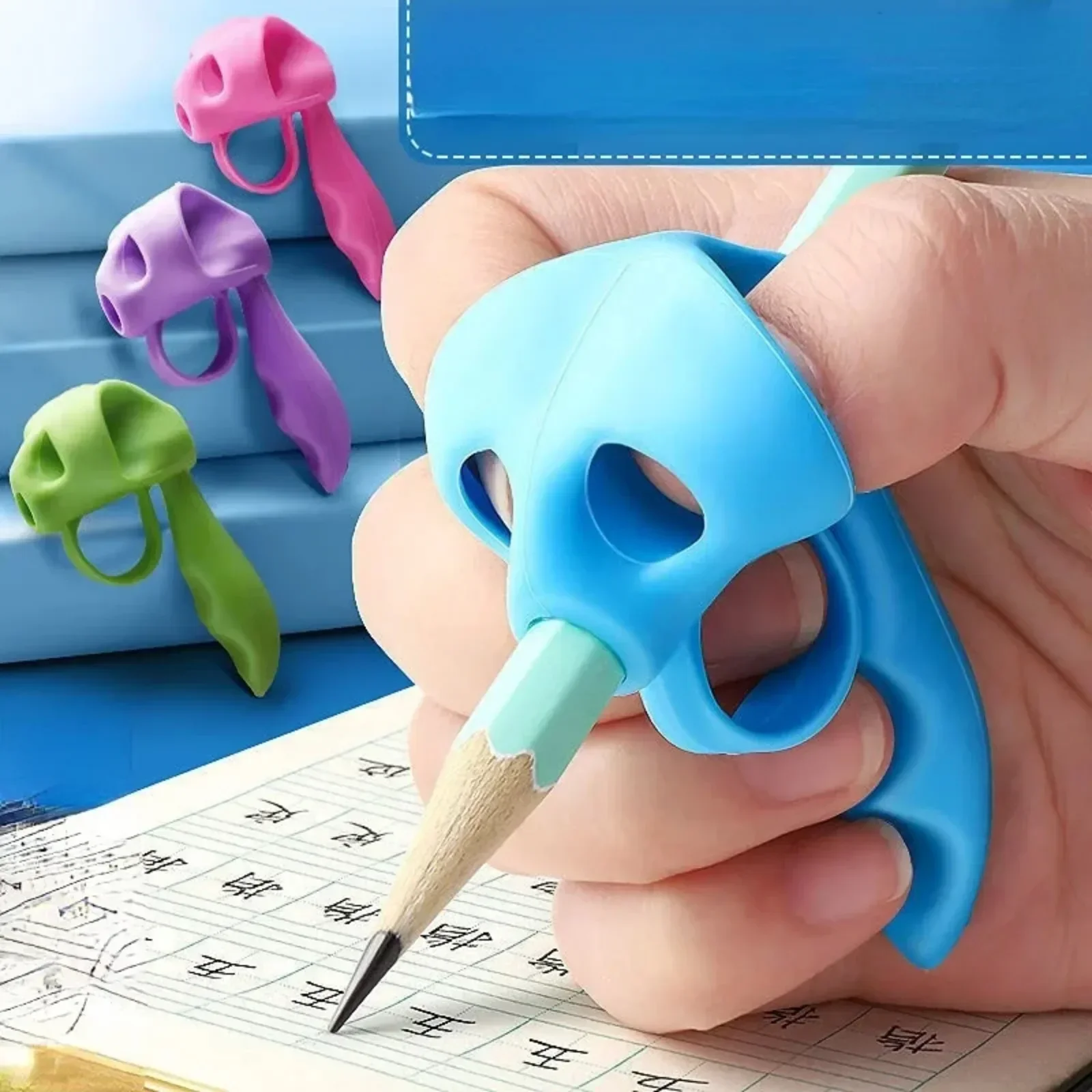 5 Fingers Silicone Pencil Pen Holder Children Writing Learning Tool Stationery Aid Grip Posture Correction Device 1Pcs Random
