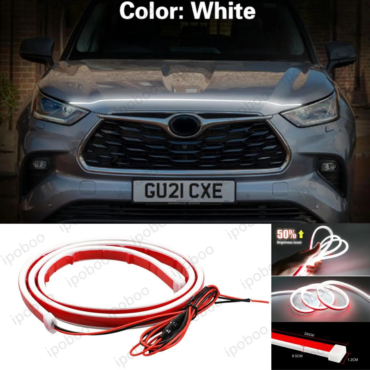 

86" LED Hood Light Strip For Toyota Highlander 2014-23 Flexible Dynamic Scan Start Up Hoodbeam Kit Engine Cover Decoration Light