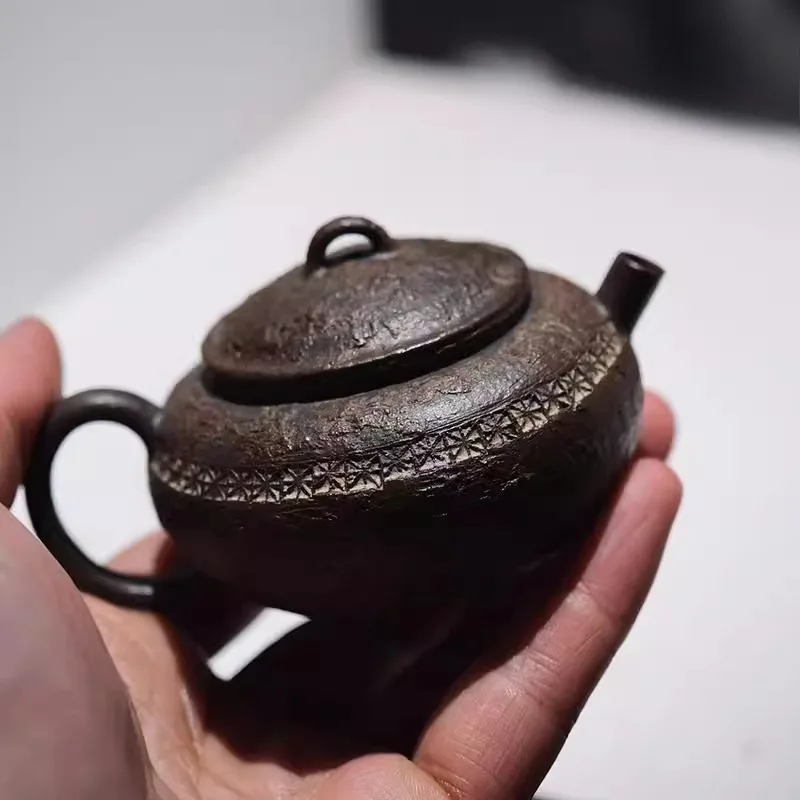 

Full hand raw ore purple clay pot, purple sand firewood burning and electric burning, handmade mud teapot, printed teapot