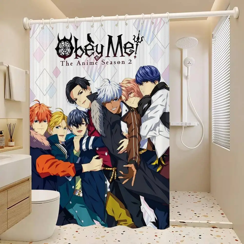 Beliebtes Videospiel O-obey Me Wasserdichter Polyester-Duschvorhang, wasserdichte Badezimmer-Vorhanginlagen, 90 x 180 cm, mit 12 Haken