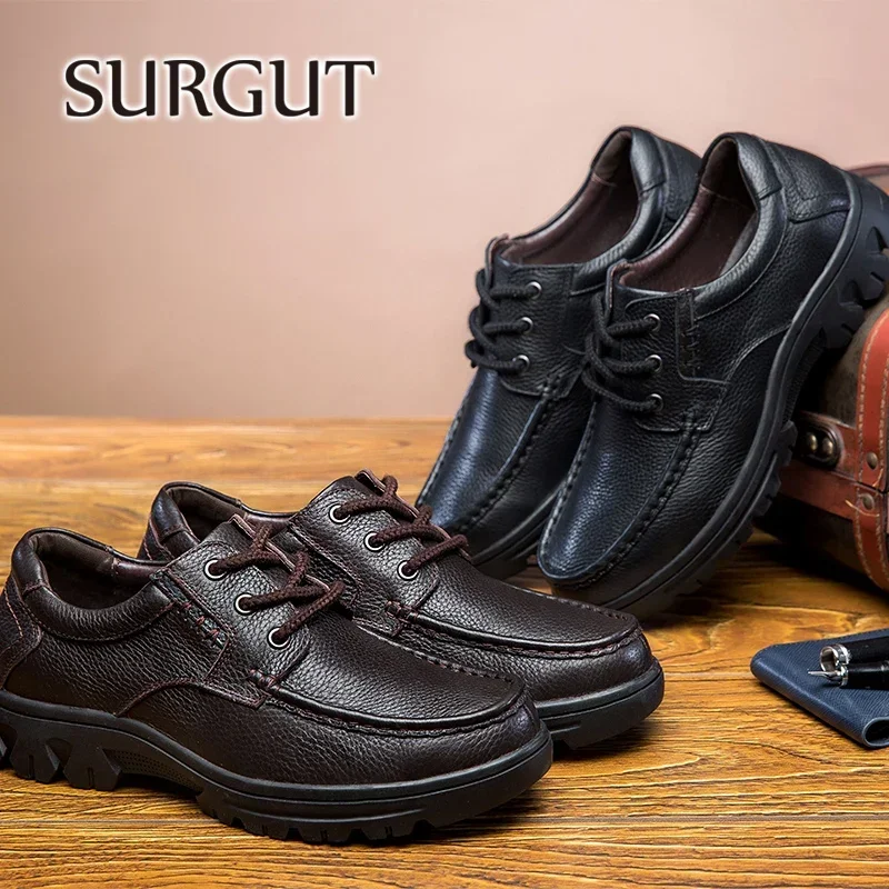 SURGUT 2024 New Men Cow Leather Shoes Men Casual Breathable Shoes Non-slip Masculino Working Outdoor Walking Shoes Plus Size 50