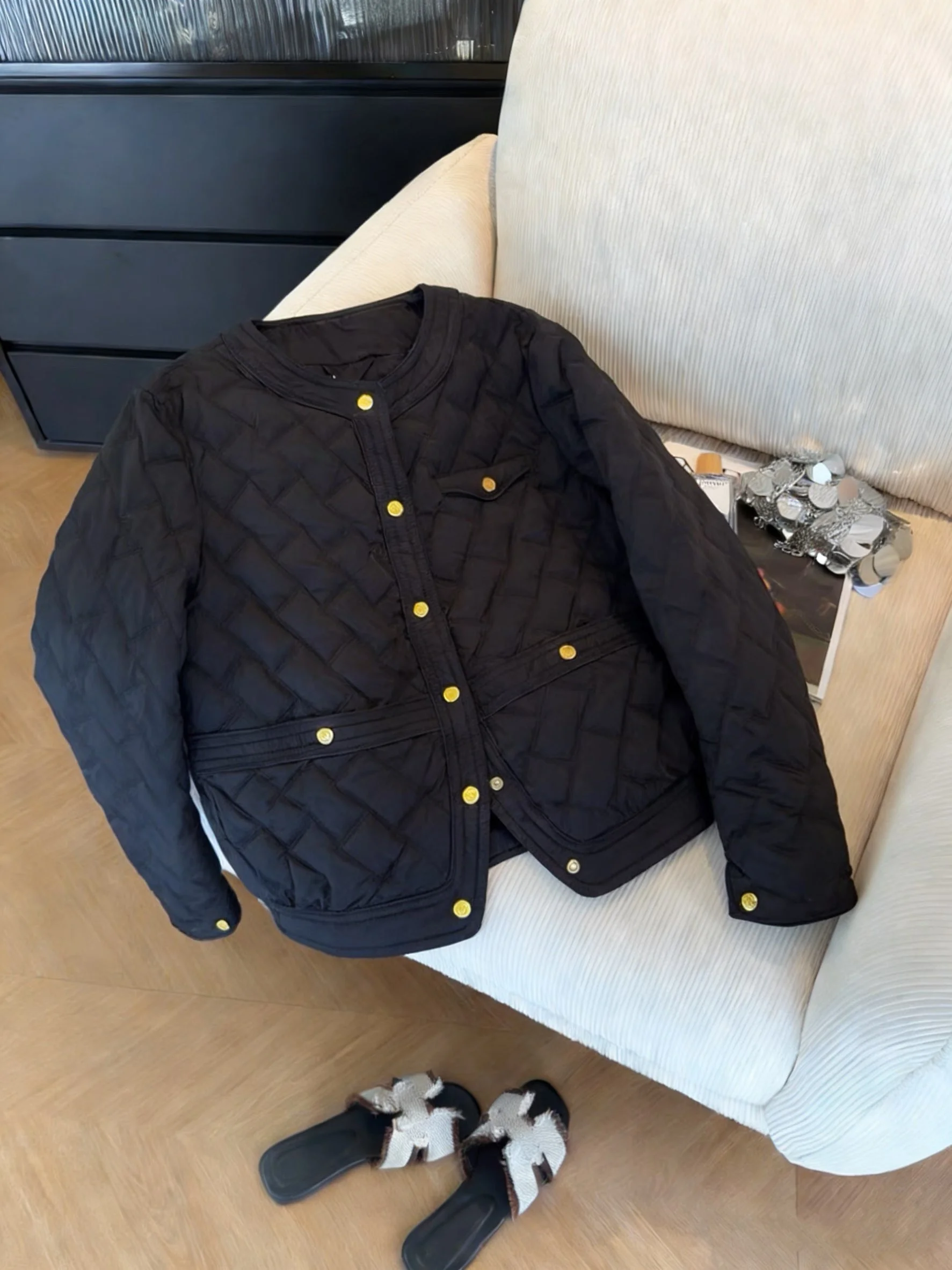 

Мужская легкая теплая куртка из хлопка с ромбовидным узором, осенне-зимняя верхняя одежда в корейском стиле, свободный крой, на одной пуговице