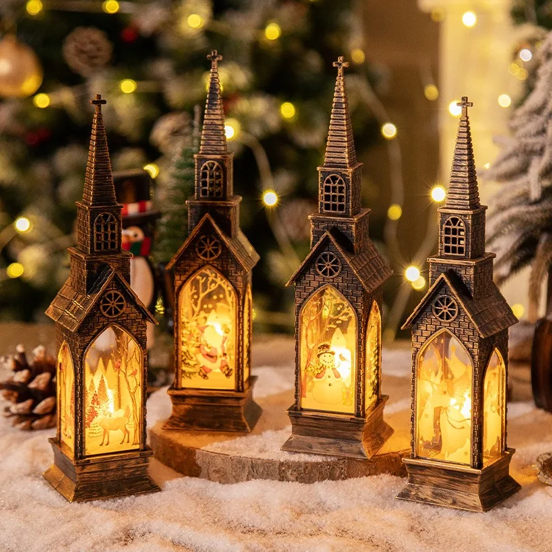 Christmas Decoration LED Electronics Wind Lantern Small Church Ornament Catholic Angel Jesus Holy Family Home Room Shelf Garnish