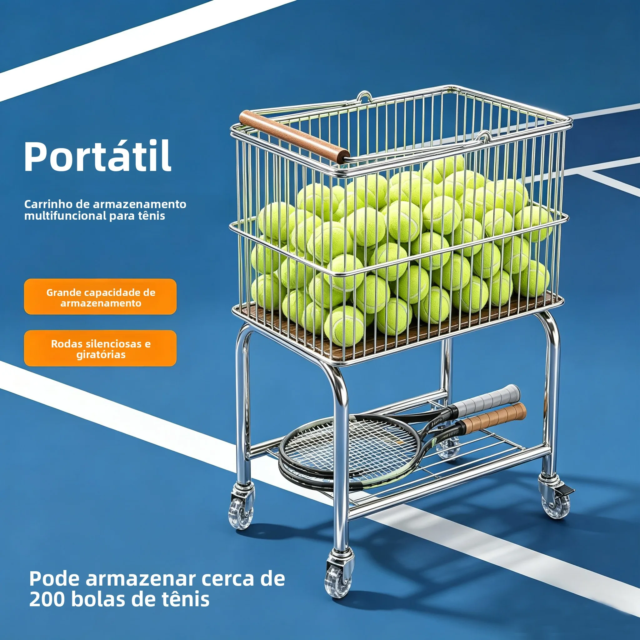 large-capacity-tennis-ball-cart-mobile-storage-trainer-metal-frame-netball-vehicle-sports-fitness-fans-supplies
