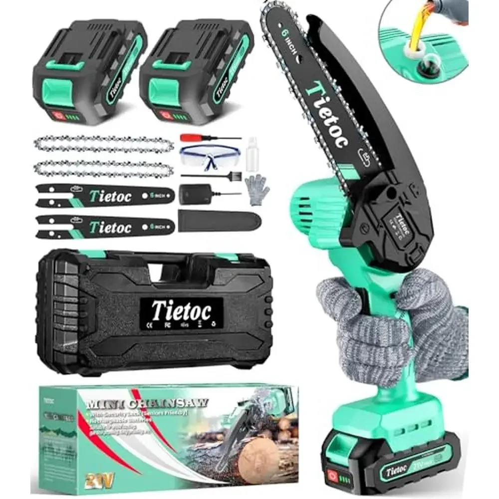 Portable Electric Mini Chainsaw 6 Inch Cordless with 2Pcs 21V Batteries 2024 Upgrade Handheld Small Chain Saw Logs/Branches